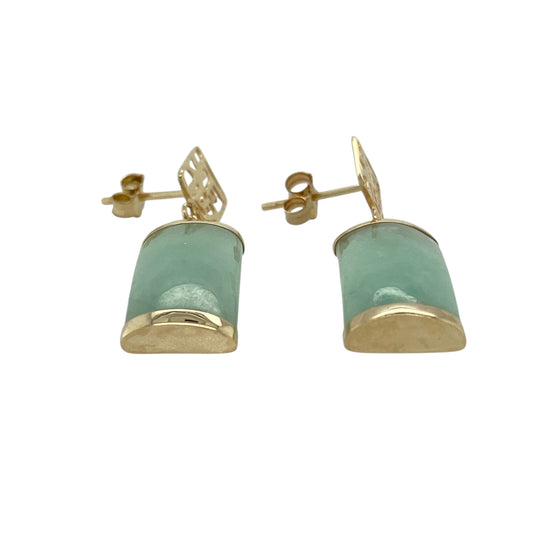 Bring cultural elegance and natural colour to your jewellery collection with these pre-owned 9ct yellow gold jade set oriental drop earrings, a graceful design with timeless charm.

Design: The earrings feature an oriental-inspired drop style, accented with smooth jade elements that create a refined and flowing silhouette. The design offers gentle movement and visual interest while remaining elegant and wearable.
