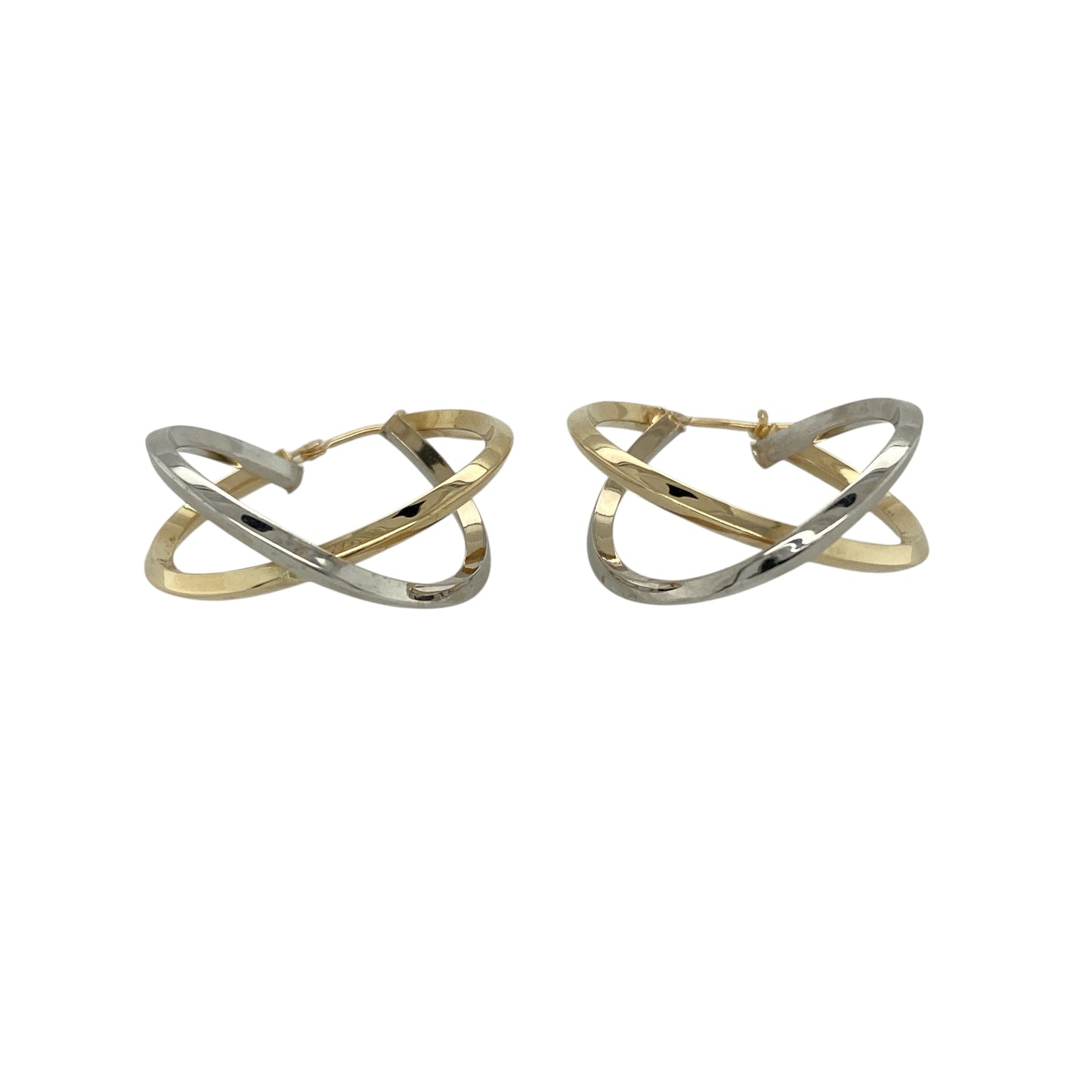 Bring elegant contrast and modern flair to your jewellery collection with these pre-owned 14ct yellow and white gold double hoop creole earrings, a refined design that blends classic tones with contemporary style.

Design: The earrings feature a double hoop creole design, combining intertwined yellow and white gold hoops to create a layered and eye-catching silhouette with subtle movement.