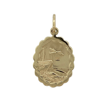 Bring meaningful tradition and classic gold style to your jewellery collection with this pre-owned 9ct yellow gold double sided oval St Christopher pendant, a timeless piece worn for protection and safe travels.

Design: The pendant features a traditional oval St Christopher design, detailed on both sides, offering a substantial and well-balanced look with enduring symbolism.
Material: Made from 9-carat yellow gold, the warm polished finish enhances the fine detailing and classic character of the pendant.