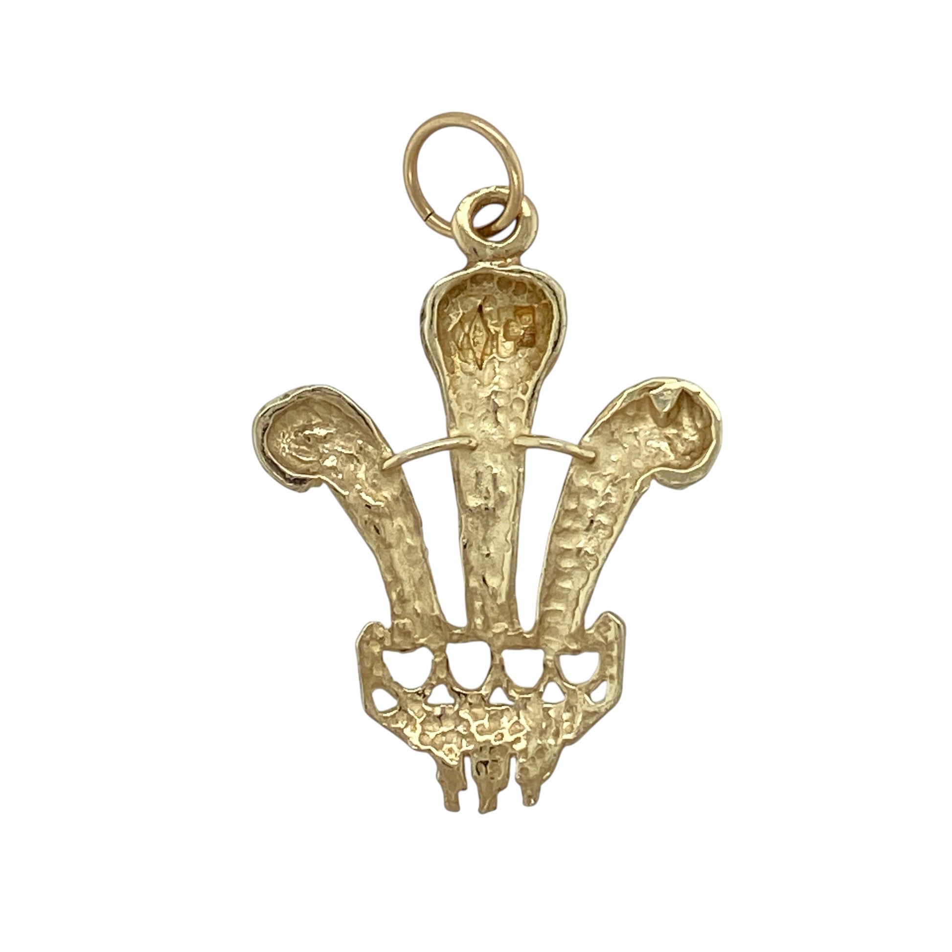 Bring heritage-inspired symbolism and classic style to your jewellery collection with this pre-owned 9ct yellow gold Welsh Three Feathers pendant, a meaningful design associated with tradition and identity.

Design: The pendant features the iconic Welsh Three Feathers motif, presented in a clean and polished form that offers timeless appeal. The bail measures approximately 5mm in diameter, allowing it to sit neatly on a variety of chains.