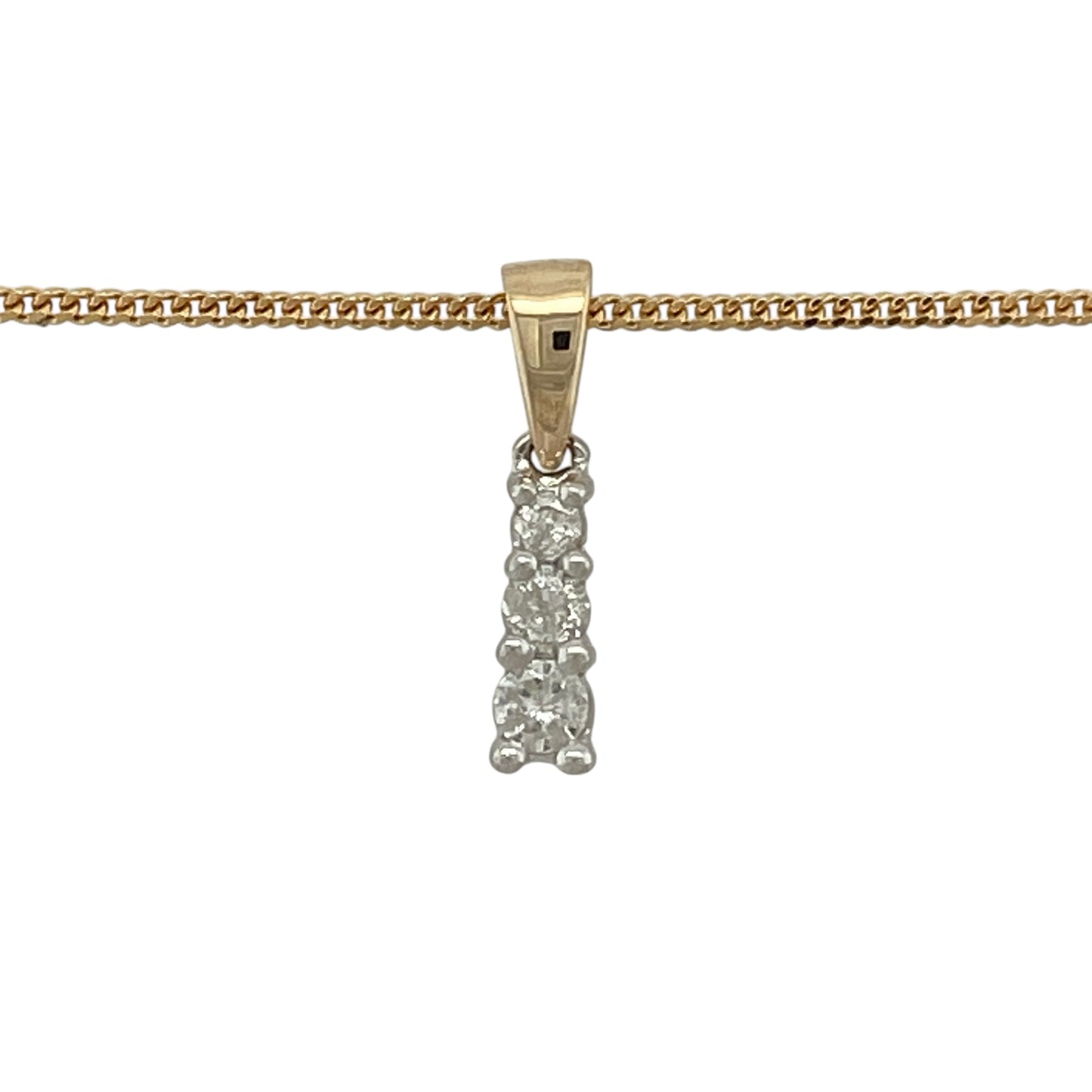 Bring clean lines and understated sparkle to your jewellery collection with this pre-owned 9ct yellow gold diamond set bar pendant necklace, a timeless design with modern appeal.

Design: The pendant features a sleek bar shape accented with diamonds, creating a refined focal point that measures 1.7cm long including the bail.
Material: Made from polished 9-carat yellow gold, the warm tone beautifully complements the sparkle of the diamonds and the minimalist design.
