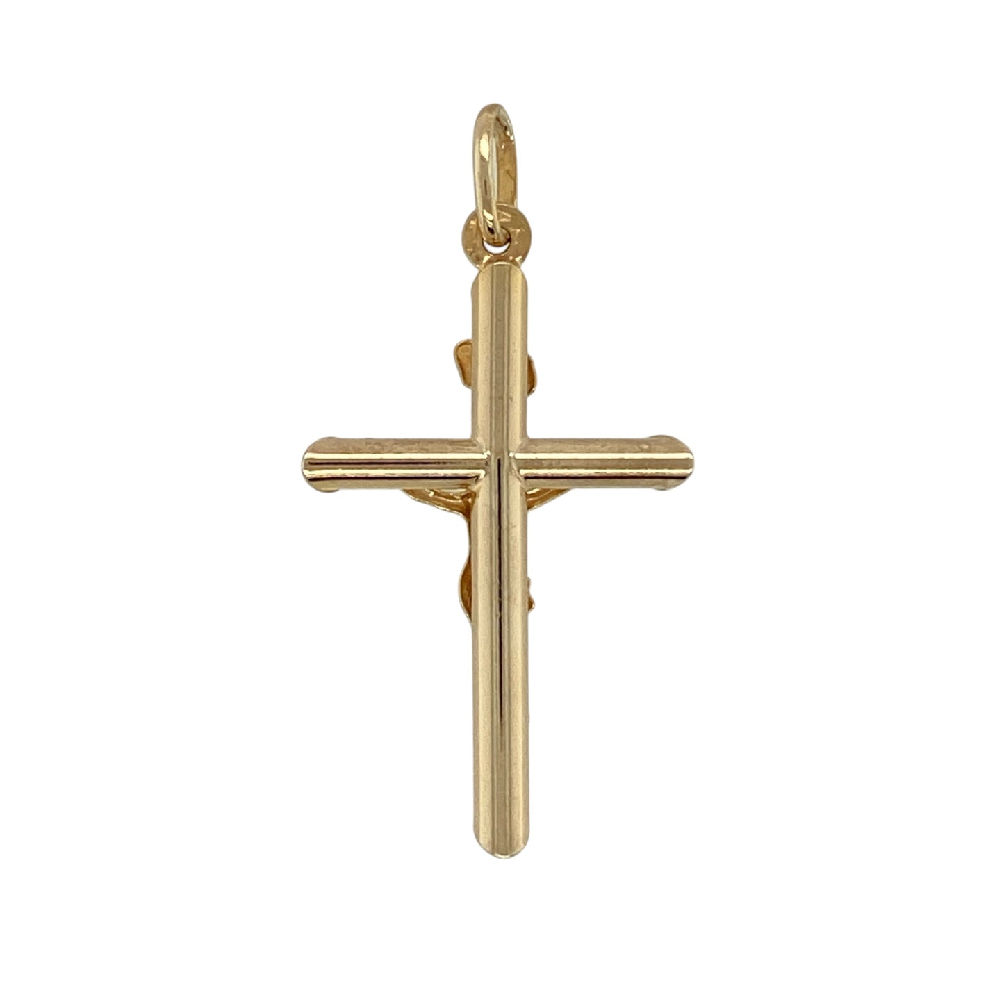 Bring meaningful symbolism and classic style to your jewellery collection with this pre-owned 9ct yellow gold crucifix pendant, a timeless piece with refined simplicity.

Design: The pendant features a traditional crucifix design with clean lines and a polished finish, offering a classic and respectful representation.
Material: Made from polished 9-carat yellow gold, the warm tone enhances the simplicity and enduring appeal of the piece.