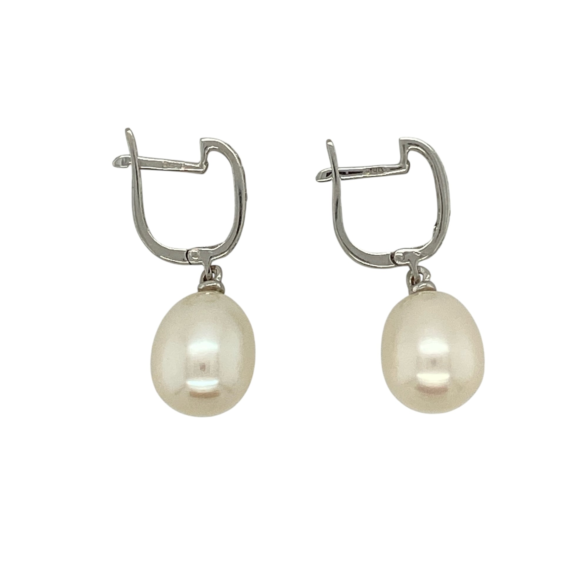 9ct White Gold Pearl & Cubic Zirconia Set Drop Earrings