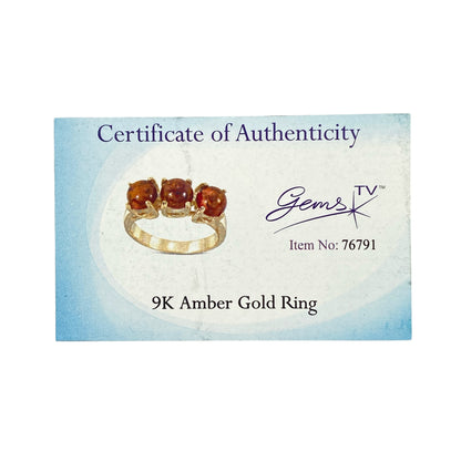 9ct Gold & Amber Set Trilogy Ring