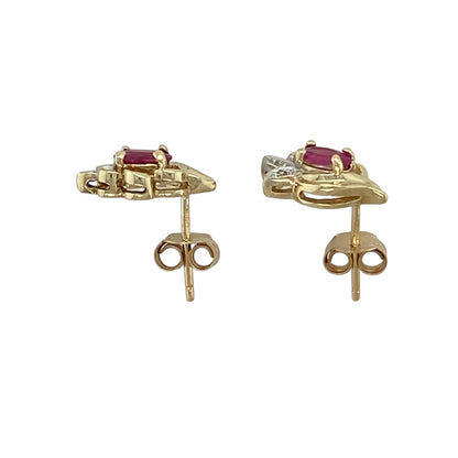 9ct Gold Diamond & Ruby Set Flower Style Stud Earrings