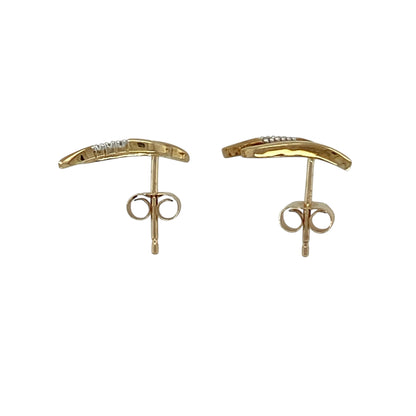 9ct Gold & Diamond Set Double Curved Bar Stud Earrings