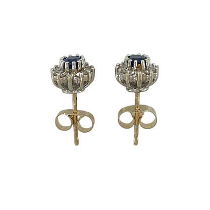 9ct Gold Diamond & Sapphire Set Cluster Stud Earrings