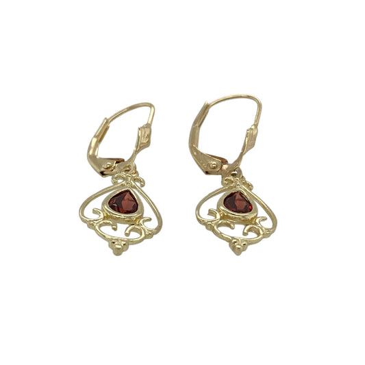 Bring rich colour and graceful movement to your jewellery collection with these pre-owned 9ct yellow gold garnet set drop earrings, a delicate design with timeless elegance.

Design: Each earring features a teardrop-shaped garnet stone measuring approximately 5mm by 3mm, forming a deep red focal point that adds subtle sophistication.
Material: Made from polished 9-carat yellow gold, the warm tone beautifully complements the rich hue of the garnets.