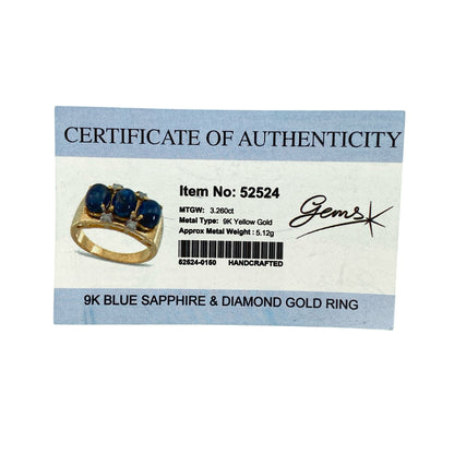 9ct Gold Diamond & Sapphire Set Trilogy Ring