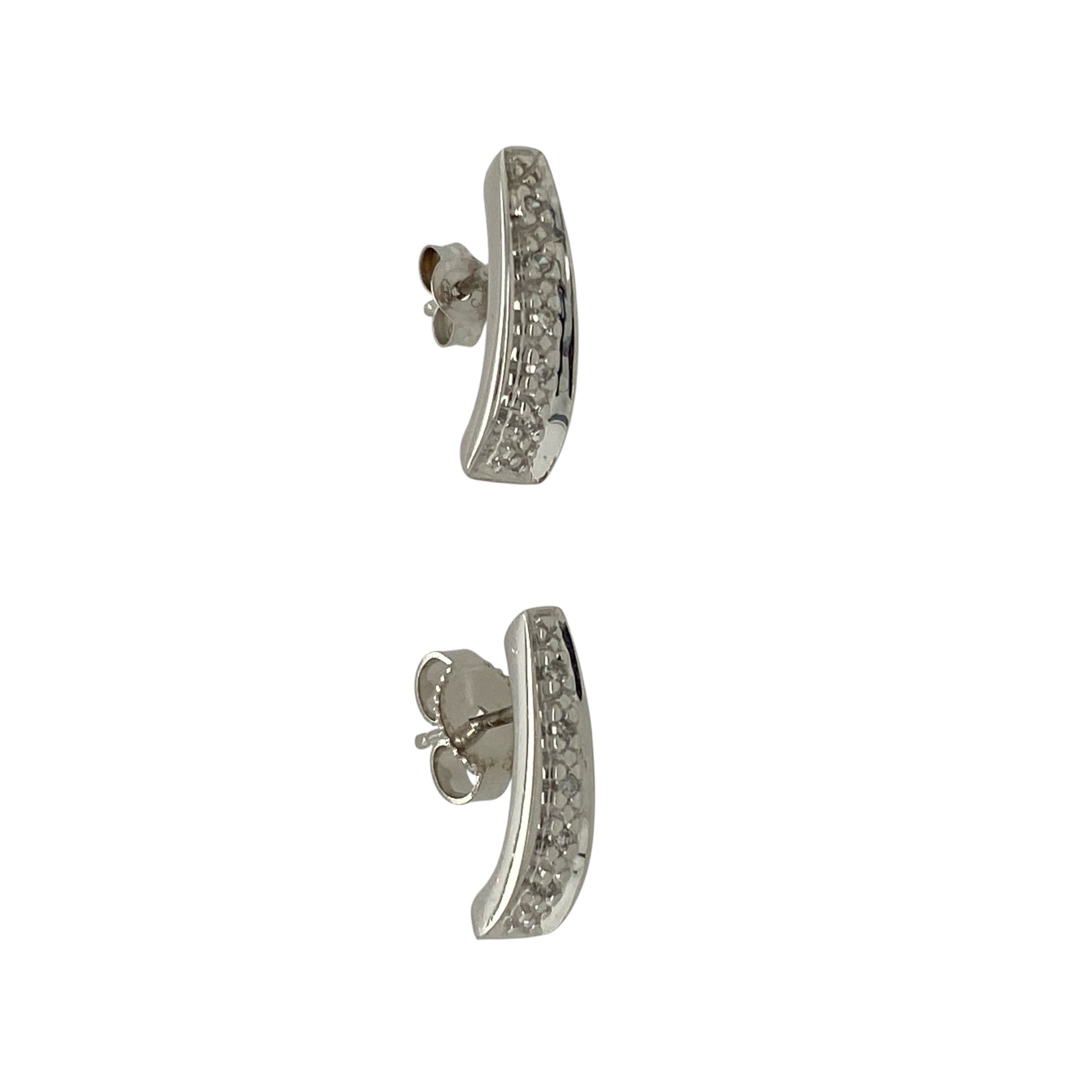 9ct White Gold & Diamond Set Curved Bar Stud Earrings