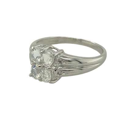 Bring soft iridescence and elegant detail to your jewellery collection with this pre-owned 9ct white gold Sri Lankan rainbow moonstone set ring, a graceful design with timeless appeal.

Design: This ring features four oval Sri Lankan rainbow moonstones arranged across the front, displaying beautiful flashes of colour and a refined, balanced look.
Material: Made from 9-carat white gold, the bright polished finish complements the moonstones’ natural shimmer and enhances the ring’s delicate elegance.