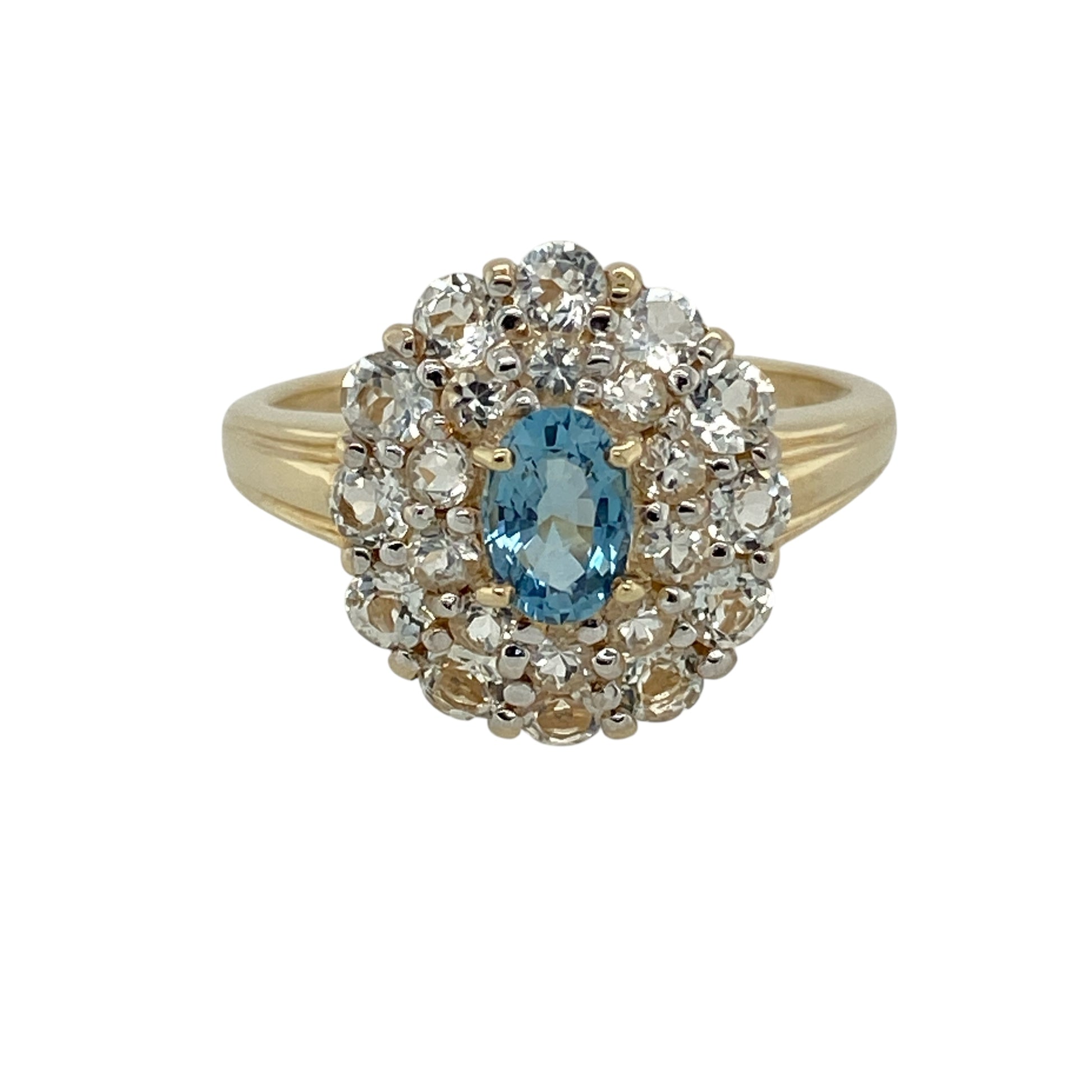 9ct Gold Santa Maria African Aquamarine & White Topaz Cluster Ring