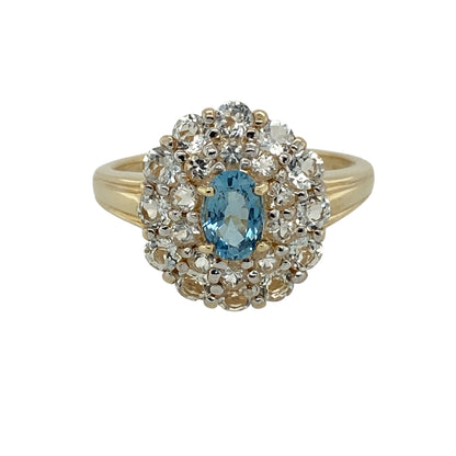 9ct Gold Santa Maria African Aquamarine & White Topaz Cluster Ring