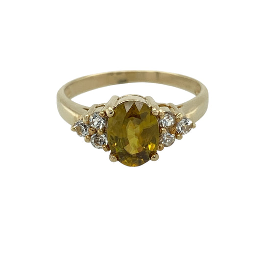 9ct Gold Sphene & White Topaz Set Ring