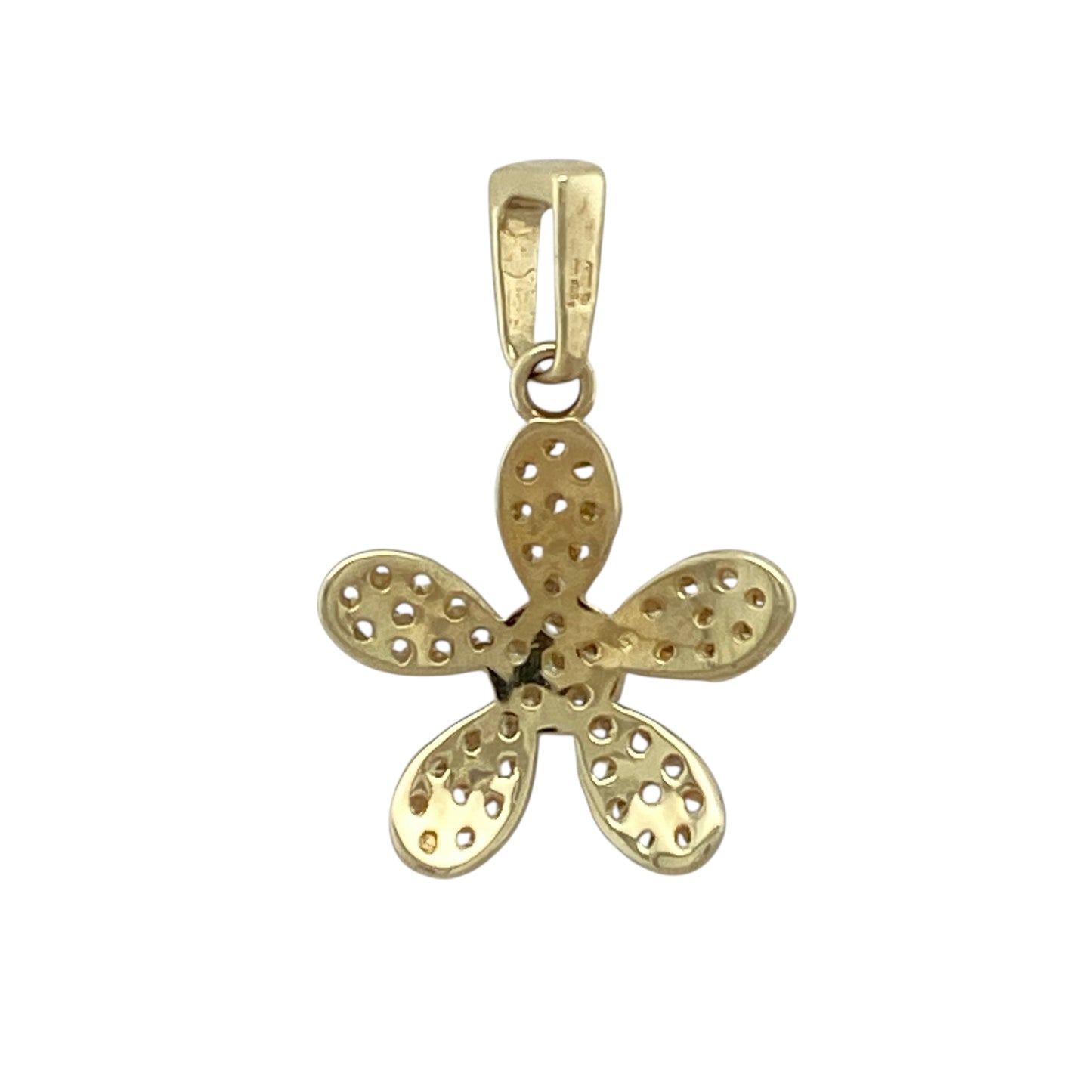 Bring delicate sparkle and elegant contrast to your jewellery collection with this pre-owned 9ct yellow and white gold cubic zirconia set flower pendant, a charming piece with timeless appeal.

Design: This pendant features a floral-inspired design, combining yellow and white gold tones with cubic zirconia stones to create a bright and feminine look.
Material: Made from 9-carat yellow and white gold, the contrasting finishes enhance the flower detail and the sparkle of the cubic zirconias.