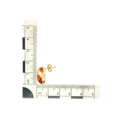 9ct Gold & Amber Oval Stud Earrings