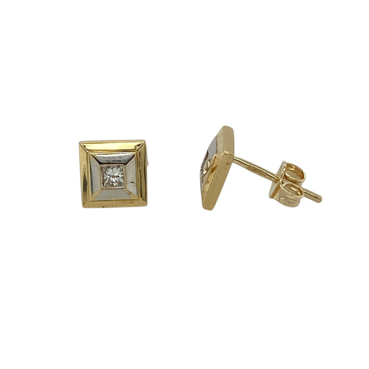18ct Gold & Diamond Set Clogau Square Stud Earrings