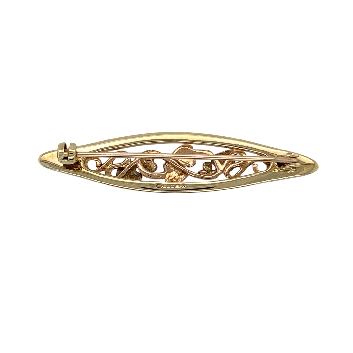Bring meaningful symbolism and elegant Welsh design to your jewellery collection with this pre-owned 9ct yellow and rose gold Clogau marquise-shaped Tree of Life brooch, a beautifully crafted piece rich in heritage.

Design: This brooch features a marquise-shaped frame showcasing the iconic Tree of Life motif, symbolising growth, strength, and eternal connection, presented in a refined and decorative style.