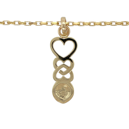 Bring meaningful heritage and bold traditional design to your jewellery collection with this pre-owned 9ct yellow Welsh gold Celtic lovespoon pendant necklace, a striking piece rich in symbolism and character.

Design: The pendant features a classic Welsh lovespoon design with Celtic detailing, symbolising love, unity, and commitment, suspended from a traditional belcher chain for a timeless look.
