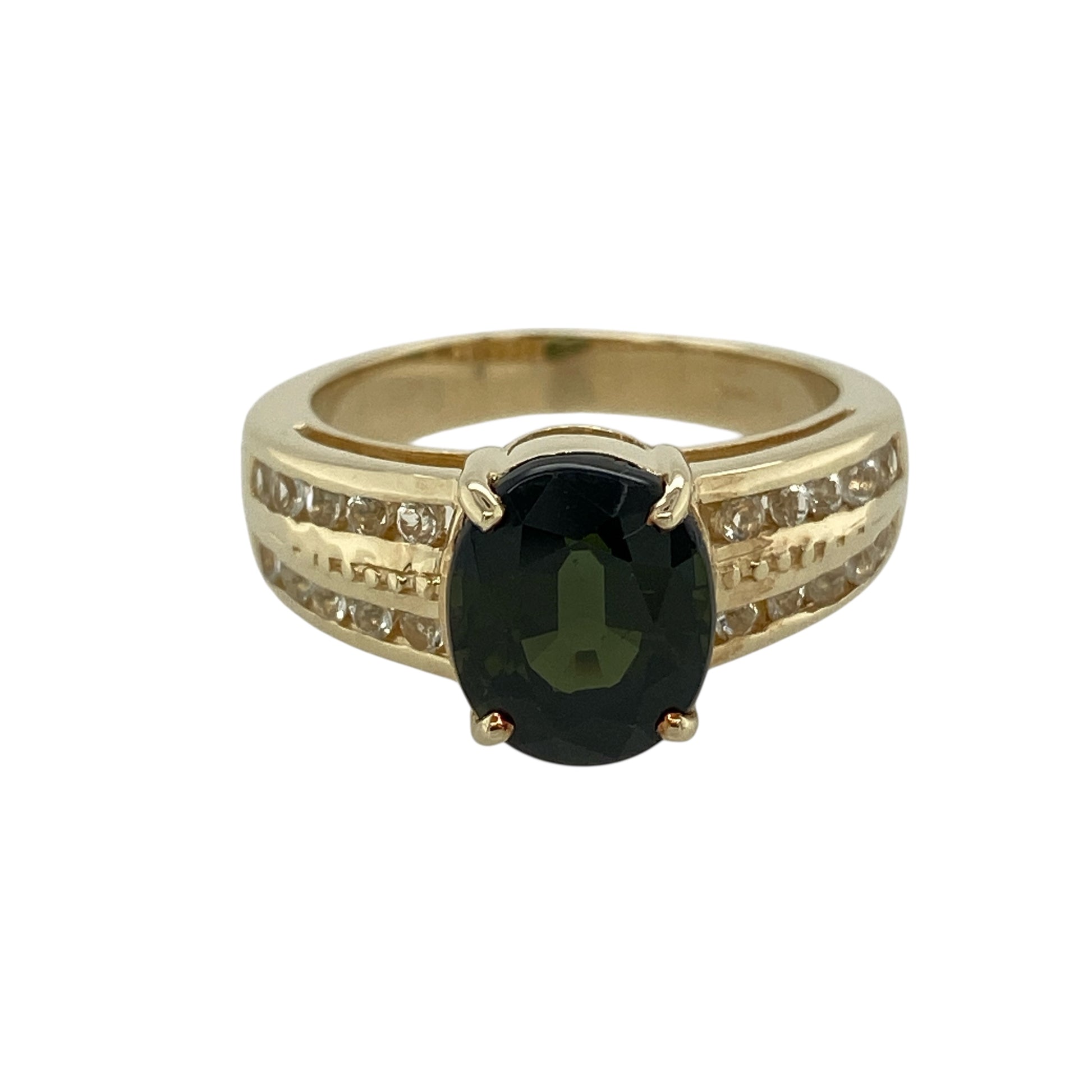 9ct Gold Green Tourmaline & White Topaz Set Ring