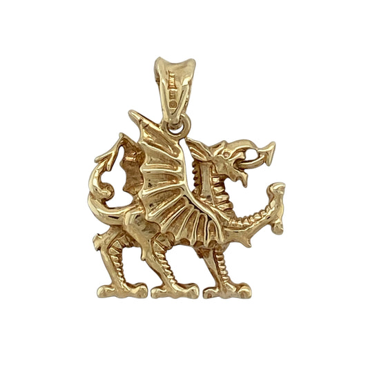 Bring bold heritage style and symbolic strength to your jewellery collection with this pre-owned 9ct yellow gold Welsh dragon pendant.

Design: The pendant features the iconic Welsh dragon motif, a powerful symbol of strength and pride, presented in a detailed and eye-catching form.
Material: Made from 9-carat yellow gold, the warm polished finish enhances the striking dragon design and classic appeal.