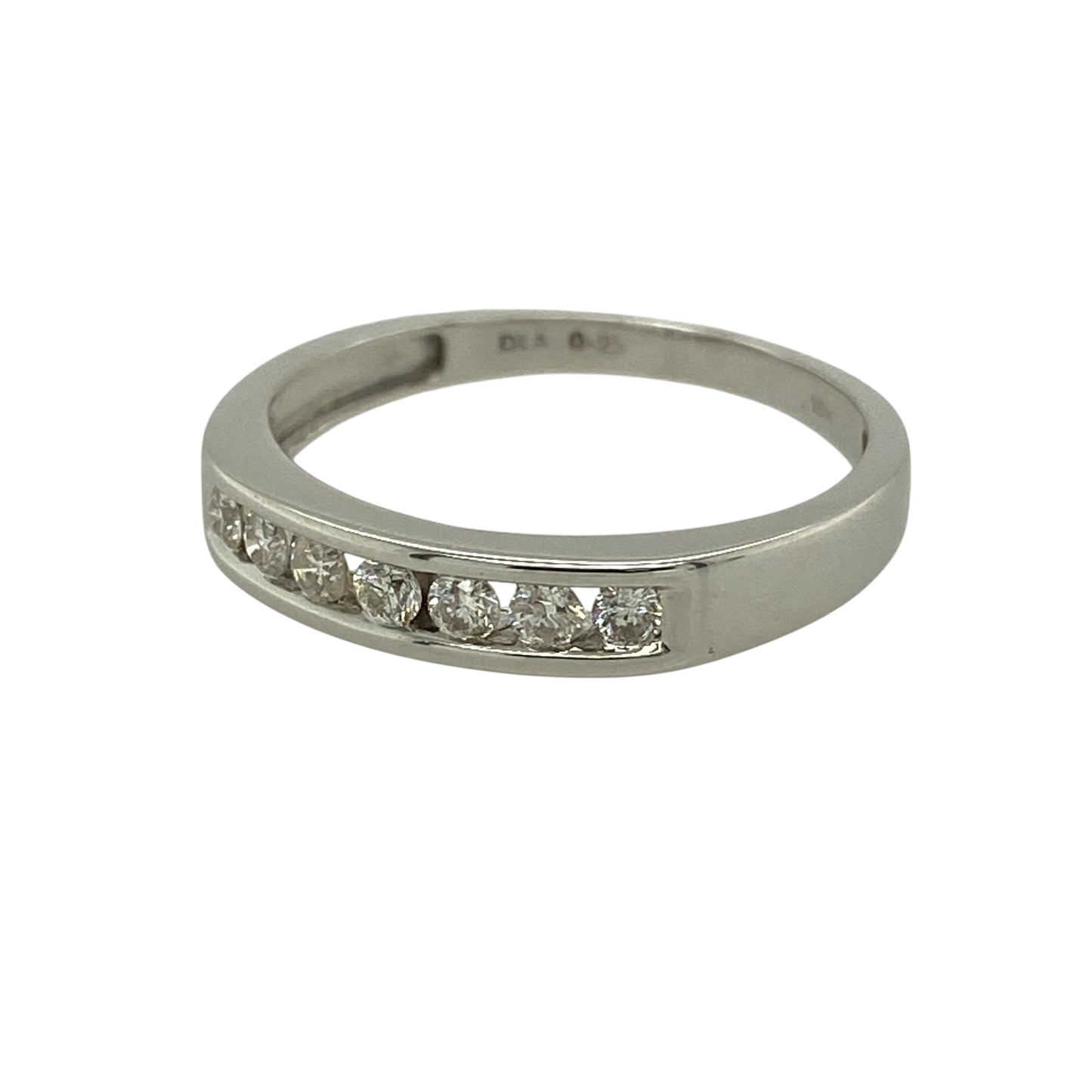 Bring refined sparkle and timeless sophistication to your jewellery collection with this pre-owned 18ct white gold diamond set band ring.

Design: The ring features a classic band-style front measuring approximately 4mm in width, adorned with sparkling diamonds for a clean and elegant look.
Material: Made from 18-carat white gold, the polished finish enhances the brilliance of the diamonds and gives the ring a contemporary, refined appearance.
