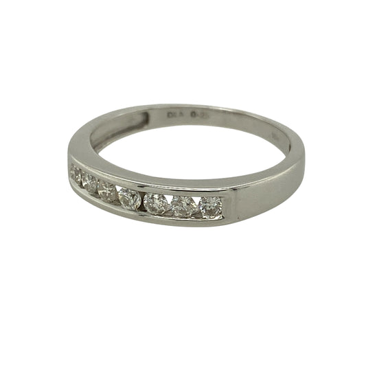 Bring refined sparkle and timeless sophistication to your jewellery collection with this pre-owned 18ct white gold diamond set band ring.

Design: The ring features a classic band-style front measuring approximately 4mm in width, adorned with sparkling diamonds for a clean and elegant look.
Material: Made from 18-carat white gold, the polished finish enhances the brilliance of the diamonds and gives the ring a contemporary, refined appearance.