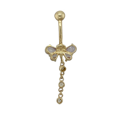Bring playful colour and sparkling charm to your jewellery collection with this pre-owned 9ct yellow gold purple stone and cubic zirconia set butterfly drop belly bar.

Design: The belly bar features a delicate butterfly drop design, highlighted with a vibrant purple stone and accented with shimmering cubic zirconia for added sparkle.
Material: Made from 9-carat yellow gold, the warm polished finish beautifully complements the rich purple tones and bright cubic zirconia details.