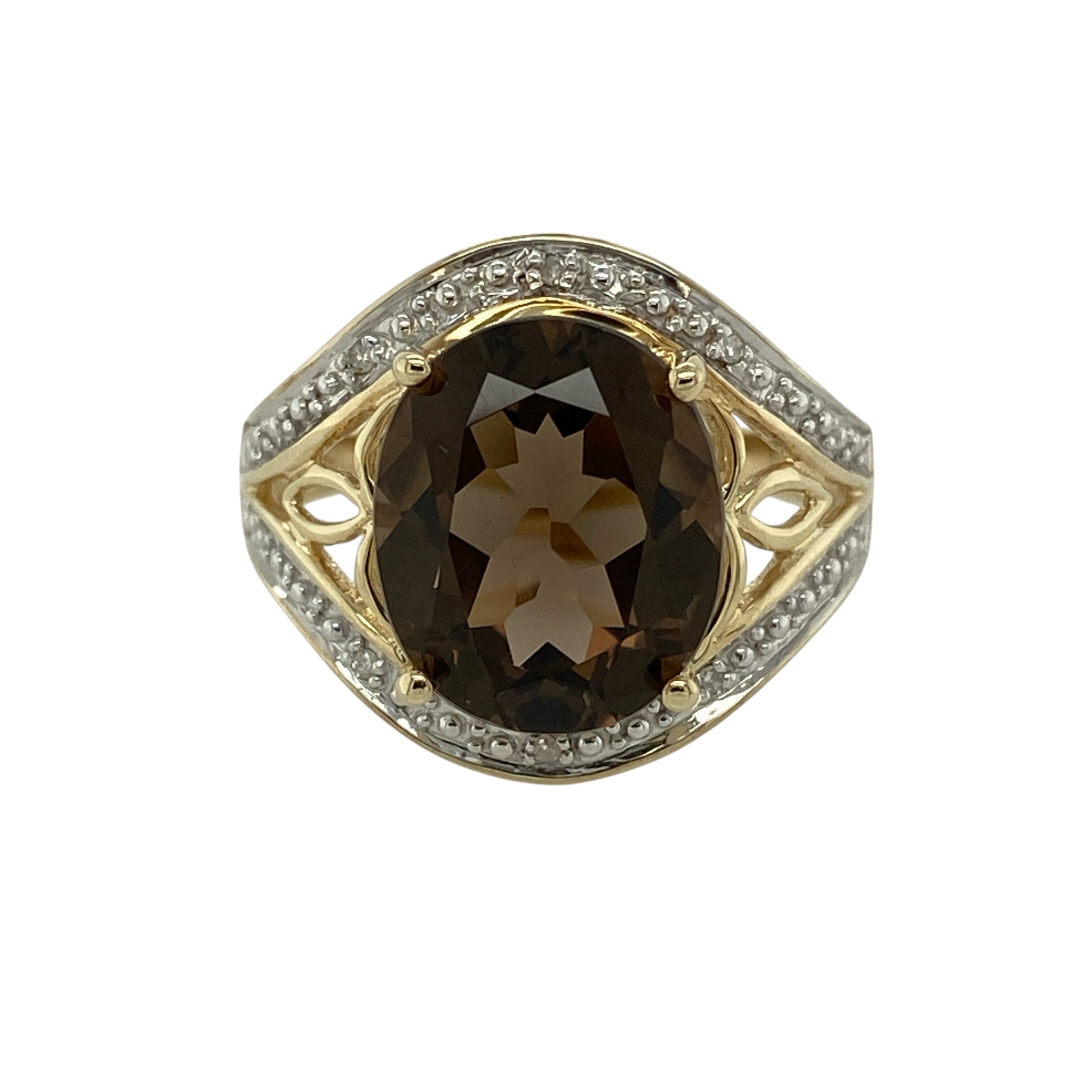 9ct Gold Diamond & Smoky Quartz Set Halo Ring
