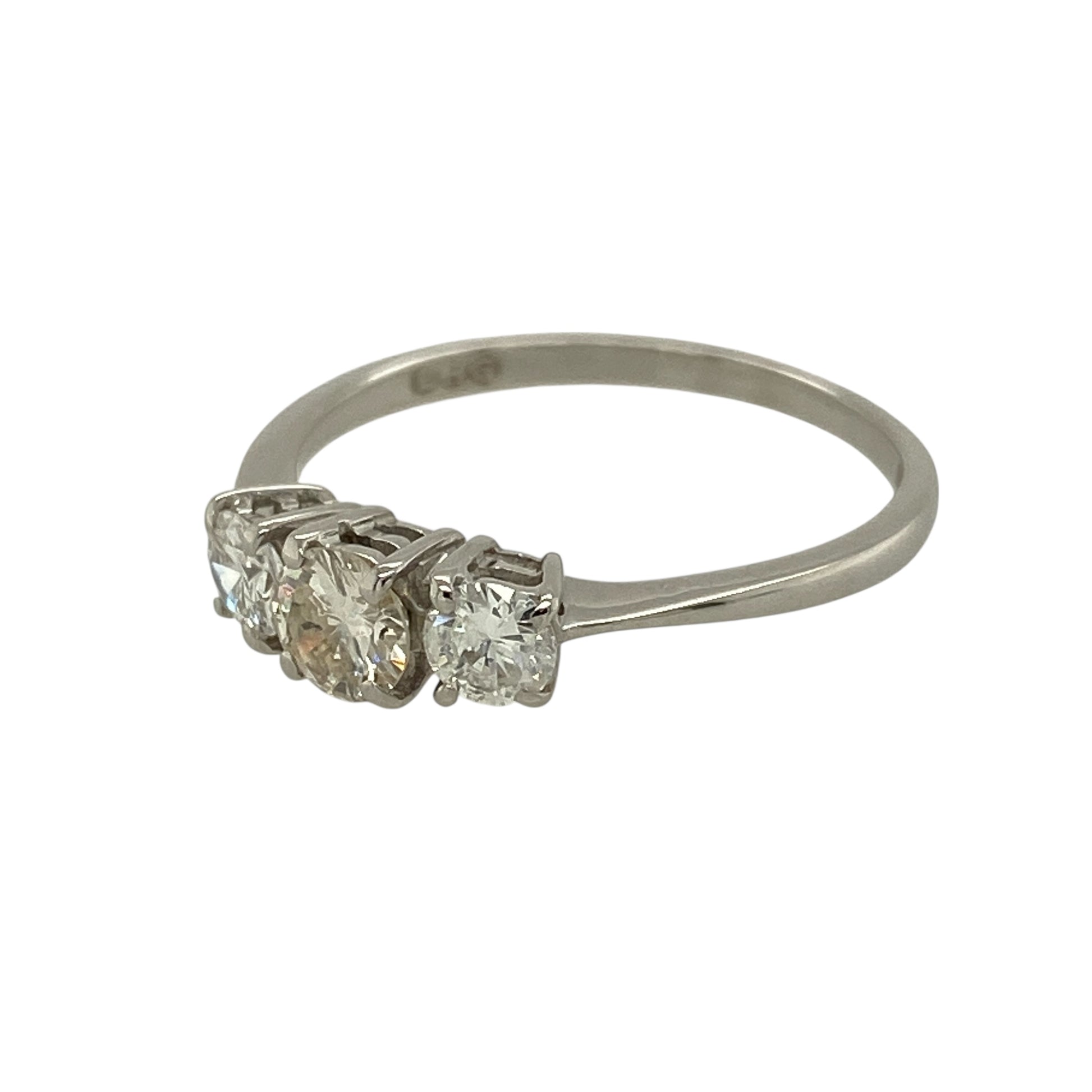 Bring timeless elegance and brilliant sparkle to your jewellery collection with this pre-owned 18ct white gold diamond set trilogy ring.

Design: The ring features a classic trilogy arrangement of three brilliant-cut diamonds, beautifully balanced to create a refined and elegant look.
Material: Made from 18-carat white gold, the bright polished finish enhances the fire and brilliance of the diamonds.