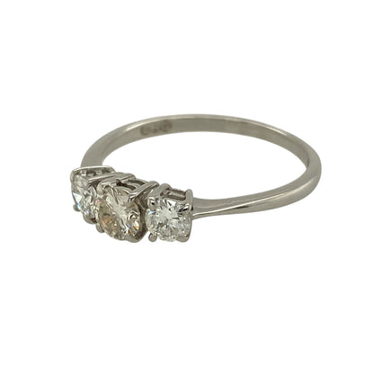Bring timeless elegance and brilliant sparkle to your jewellery collection with this pre-owned 18ct white gold diamond set trilogy ring.

Design: The ring features a classic trilogy arrangement of three brilliant-cut diamonds, beautifully balanced to create a refined and elegant look.
Material: Made from 18-carat white gold, the bright polished finish enhances the fire and brilliance of the diamonds.