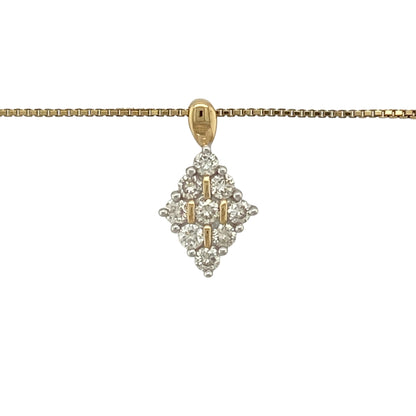 Bring timeless sparkle and elegant design to your jewellery collection with this pre-owned 9ct yellow gold diamond set cluster pendant necklace.

Design: The pendant features a diamond-shaped cluster design, set with sparkling diamonds to create a refined and eye-catching focal point. The pendant measures approximately 1.6cm in length including the bail.
Material: Made from 9-carat yellow gold, the warm polished finish beautifully enhances the brilliance of the diamonds.