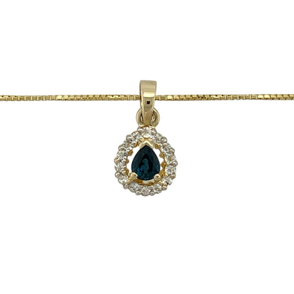 Bring classic colour and elegant sparkle to your jewellery collection with this pre-owned 9ct yellow gold sapphire and cubic zirconia set teardrop cluster pendant necklace.

Design: The pendant features a teardrop-shaped sapphire measuring approximately 5mm by 4mm, surrounded by shimmering cubic zirconia to create a refined cluster design. The pendant measures approximately 1.8cm in length including the bail.