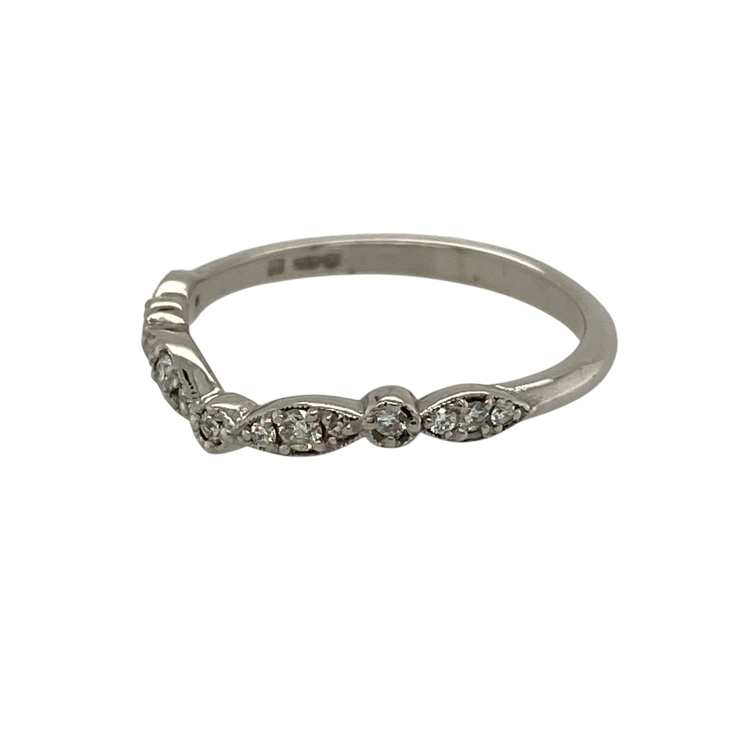 Bring delicate detail and elegant sparkle to your jewellery collection with this pre-owned 18ct white gold diamond set beaded style wishbone ring.

Design: The ring features a graceful wishbone shape with beaded detailing, set with sparkling diamonds to create a refined and feminine look.
Material: Made from 18-carat white gold, the bright polished finish enhances the brilliance of the diamonds and the clean lines of the design.
