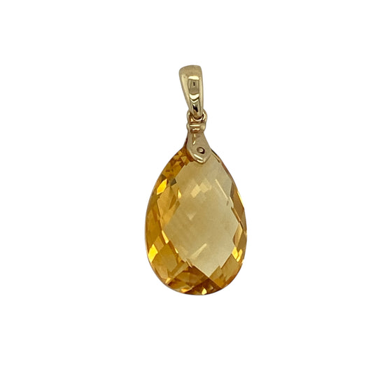 9ct Gold & Yellow Stone Teardrop Pendant