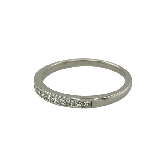 Bring understated elegance and refined sparkle to your jewellery collection with this pre-owned 18ct white gold diamond set band ring, offering a sleek and timeless design—perfect for everyday wear or subtle occasion styling.

Design: The ring features a slim band style accented with diamonds across the front, measuring approximately 2mm in width for a delicate and elegant profile.