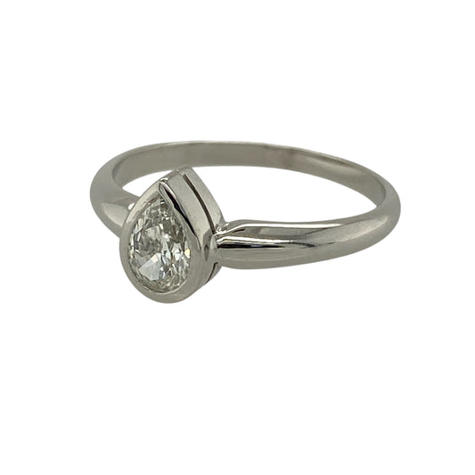 Bring refined elegance and contemporary sparkle to your jewellery collection with this pre-owned 18ct white gold diamond pear-cut solitaire ring, offering a timeless design with graceful detail—perfect for special occasions or everyday sophistication.

Design: The ring features a single pear-cut diamond at the centre, creating an elegant teardrop silhouette that draws the eye with its unique shape and brilliance.
