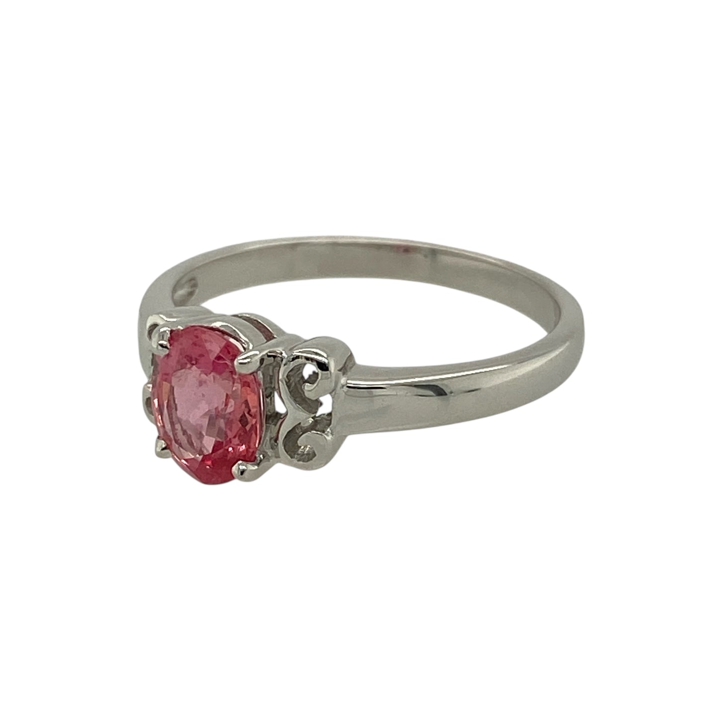 Bring soft colour and refined elegance to your jewellery collection with this pre-owned 9ct white gold pink tourmaline set ring, offering a timeless design with a beautifully balanced centre stone—perfect for everyday wear or special occasions.

Design: The ring features an oval pink tourmaline at the centre measuring approximately 7mm by 5mm, creating a graceful focal point with delicate blush tones.