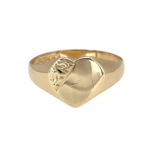 9ct Gold Patterned Heart Signet Ring