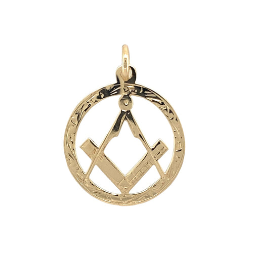 9ct Gold Engraved Edge Open Masonic Pendant