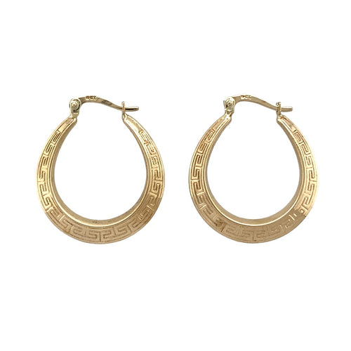 9ct Gold Greek Key Design Creole Earrings