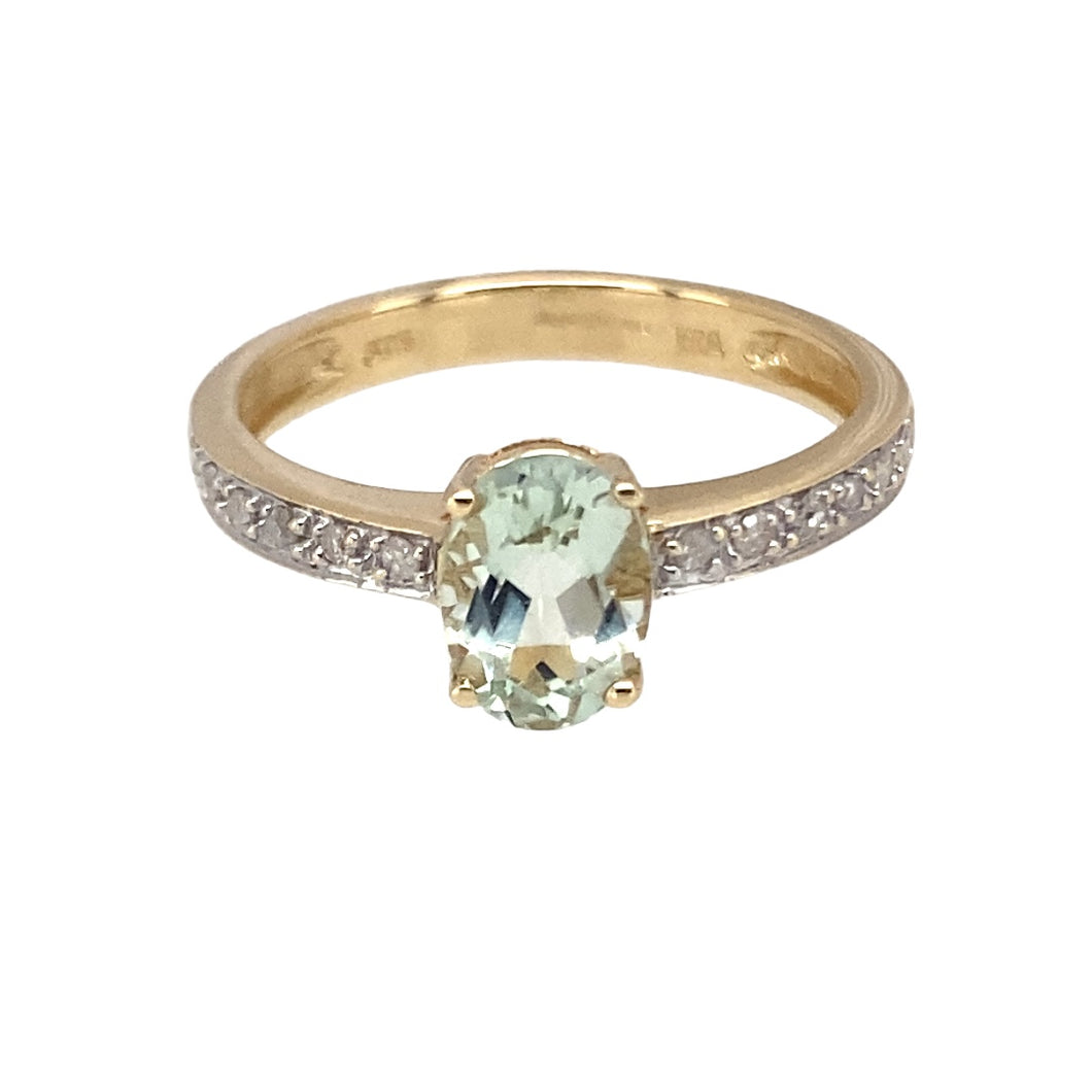 9ct Gold Diamond & Aqua Coloured Set Ring