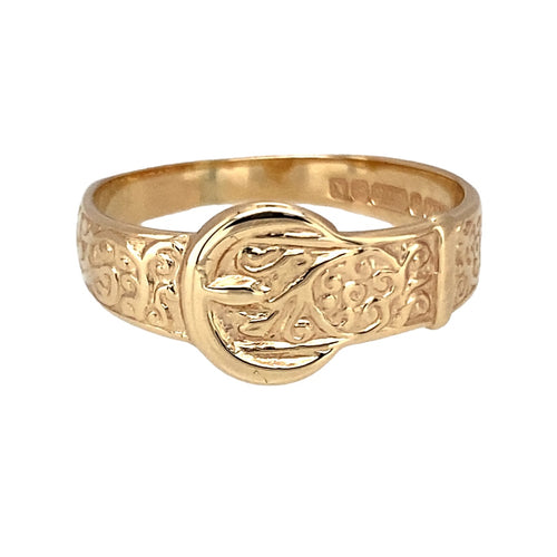 9ct Gold Patterned Buckle Ring