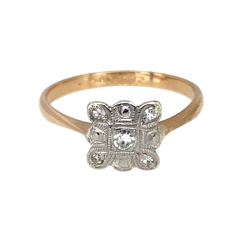18ct Gold & Platinum Diamond Art Deco Style Cluster Ring