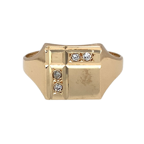 9ct Gold & Diamond Set Square Signet Ring