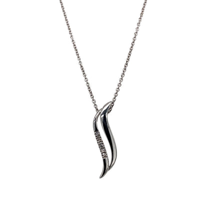 9ct White Gold & Diamond Set Swirl 16" Necklace
