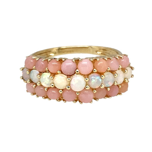 9ct Gold & Pink and White Set Three Row Band Ring