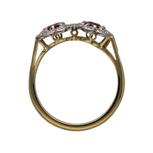 Load image into Gallery viewer, 18ct Gold Diamond &amp; Ruby Set Double Flower Cluster Ring
