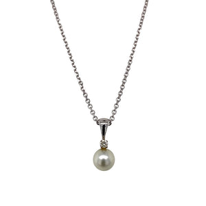 9ct White Gold Diamond & Pearl Set 16" Necklace