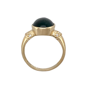 9ct Gold Bloodstone & Cubic Zirconia Cabochon Set Ring